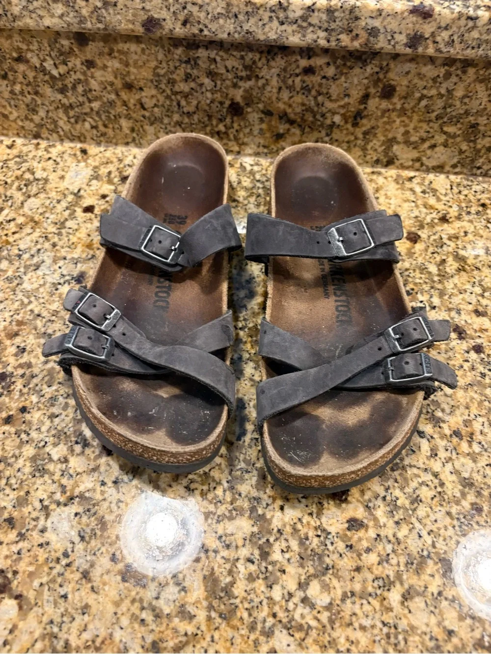 Birkenstock Franca Grey Leather Strap Sandals 39 US 8-8-5